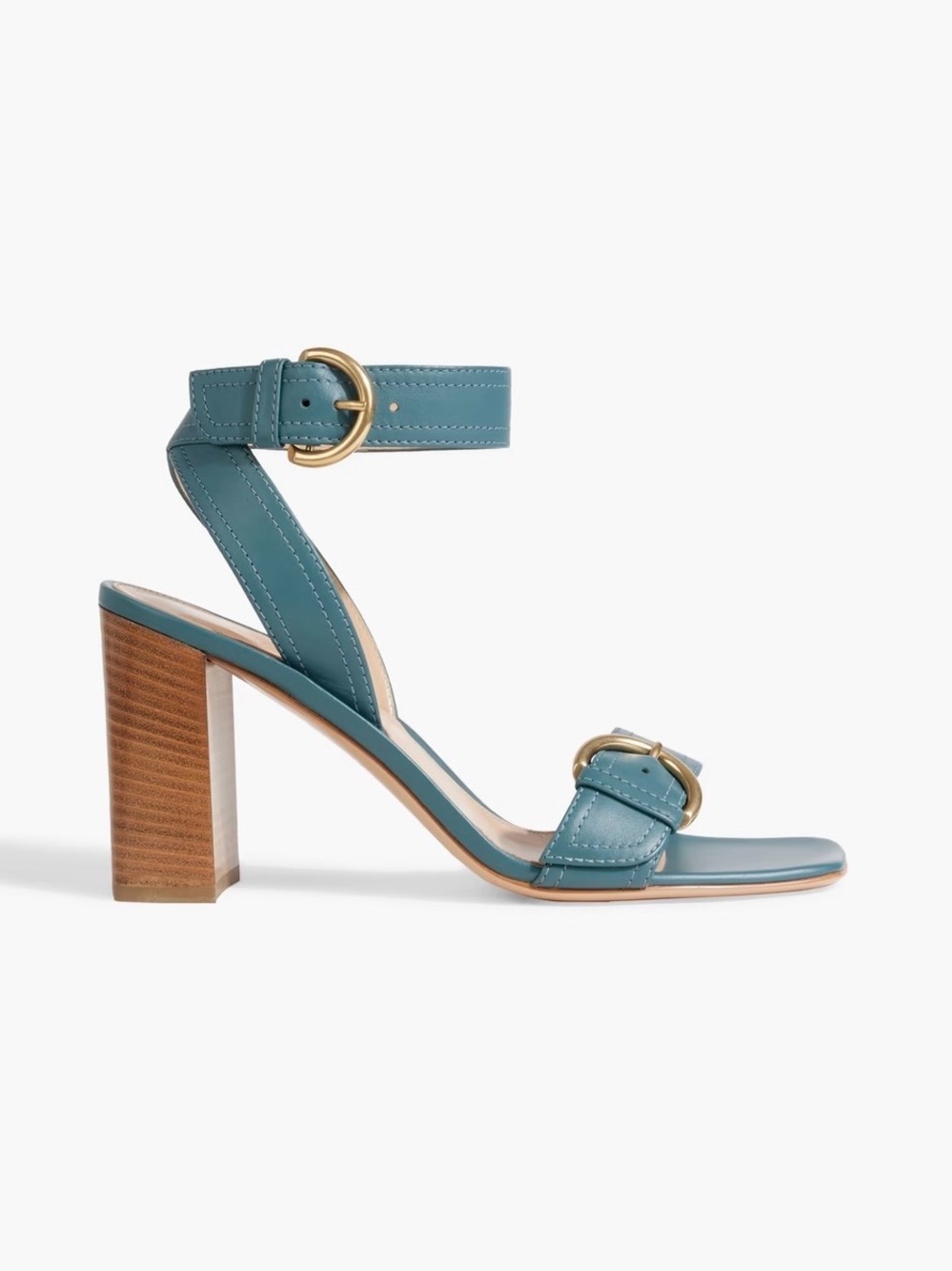 Gianvito Rossi Teal Leather Block Heel Sandals with Buckle Detail